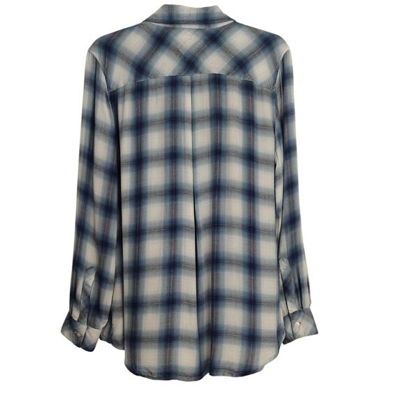 Rails Flannel Shadow Plaid Button Front Shirt Size Large Blue White Rayon - Picture 6 of 9